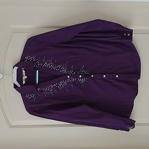 Cumberland Outfitters Western Shirt size 1X Purple with Rhinestones